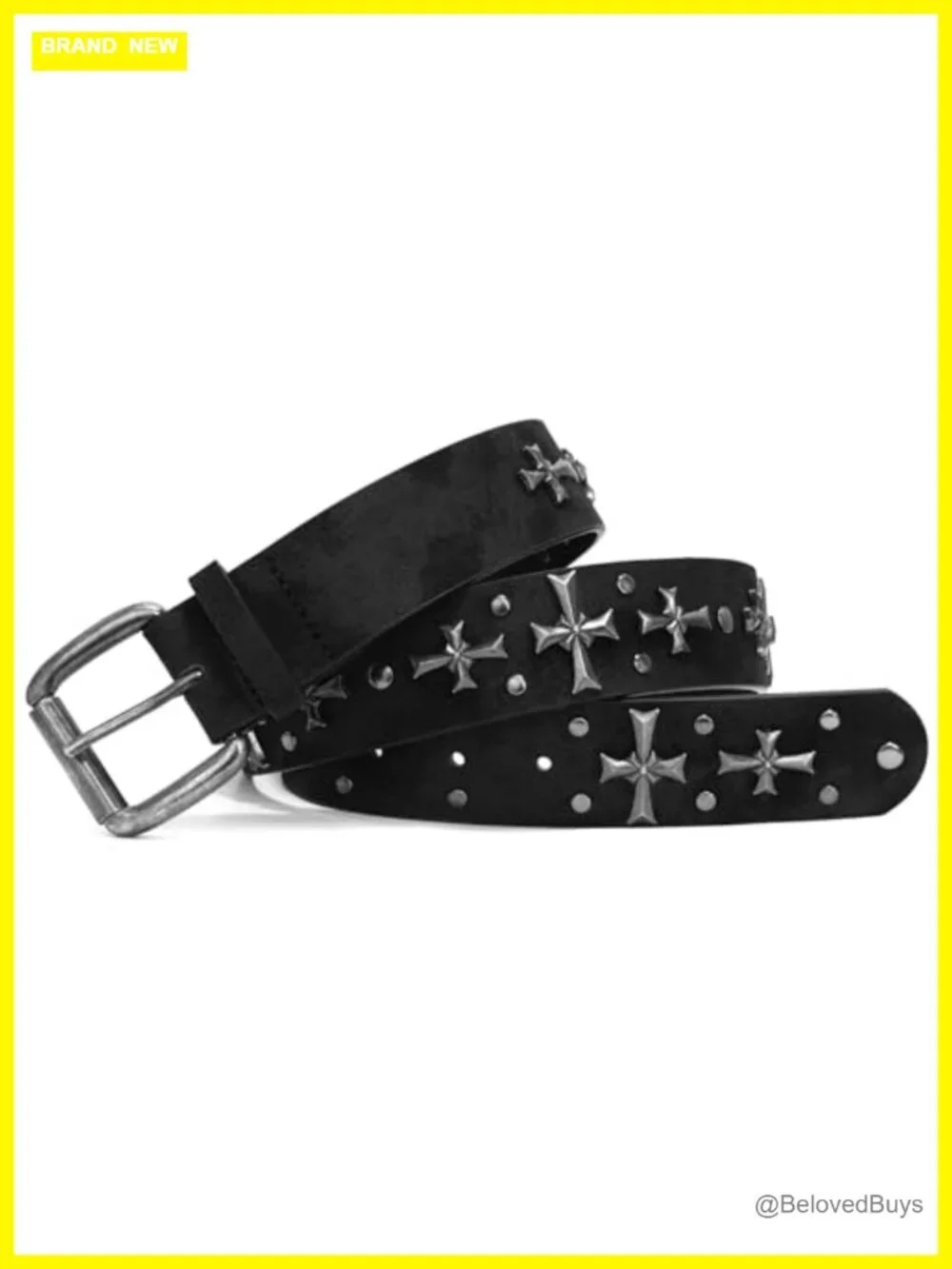 Y2K Punk Studded Belt Women Faux Leather Cross Rivet Goth Rock Waist